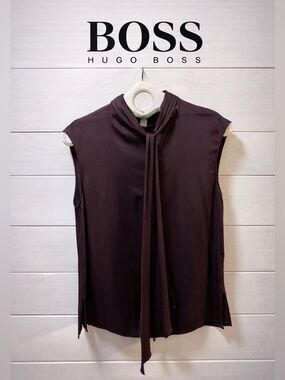 HUGO BOSS Burgundy Silk Sleeveless Blouse Size US 2